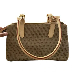 VINTAGE Dooney & Bourke Brown and Tan Canvas Handbag